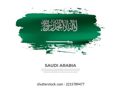 Bandera artística plegada de pincel de Arabia Saudita. Pintar marca de pincel de frotis en fondo blanco aislado