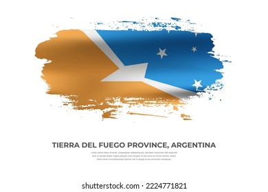 Artistic folded brush flag of Tierra del Fuego Province, Argentina. Paint smears brush stroke flag on isolated white background