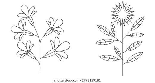 Artistic foliage assortment featuring graceful hand sketched plants and subtle natural detailing. Suitable for eco-conscious branding, greeting cards, product packaging, editorial graphics, and modern decorative compositions.
