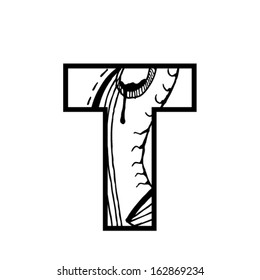 Artistic font - Letter with modern artistic shapes inside - Letter T