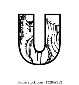 Artistic font - Letter with modern artistic shapes inside - Letter U