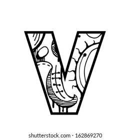 Artistic font - Letter with modern artistic shapes inside - Letter V