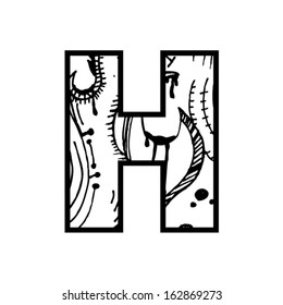 Artistic font - Letter with modern artistic shapes inside - Letter H