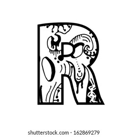 Artistic font - Letter with modern artistic shapes inside - Letter R
