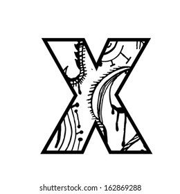 Artistic font - Letter with modern artistic shapes inside - Letter X