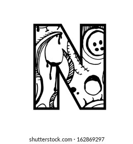 Artistic font - Letter with modern artistic shapes inside - Letter N