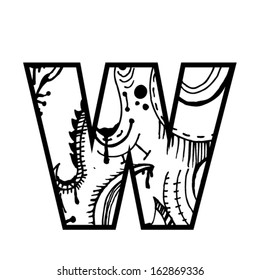 Artistic font - Letter with modern artistic shapes inside - Letter W