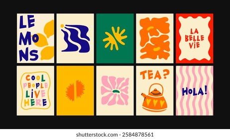 Artistic food-themed wall prints in a trendy abstract style. Elegant kitchen decor for restaurants, cafes, and stylish dining interiors