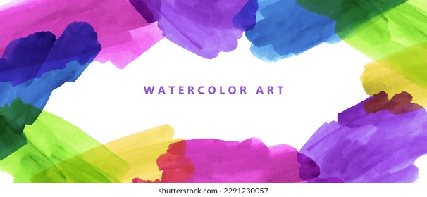 Artistic frame with colorful abstract watercolor stains, brush strokes. Place for text.