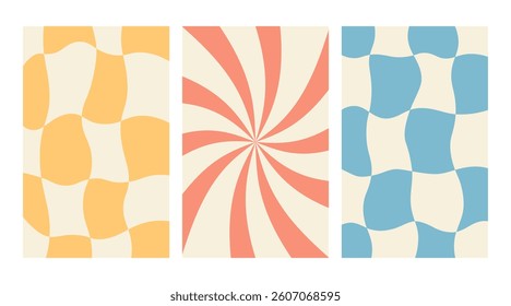 An artistic frame for three posters with a collection of illustrations in the style of abstract art, the idea of a minimalistic home decor layout