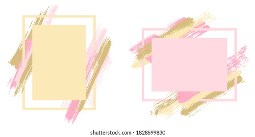 Künstlerische Rahmen mit Pinselstrichen Vektorgrafik. Box Ränder mit gemalten Pinselstrichen Hintergründen. Bildgrafische Design-Flachbild-Vorlagen für Banner, Flyer, Poster, Karten.