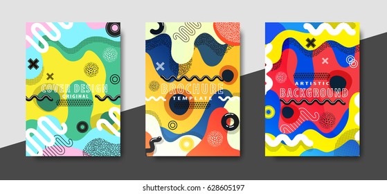 Artistic Funky Design For Print Products. Bright And High Contrast Background For Poster, Card, Flyer, Brochure And Web Design. Pop Art, Memphis And 80s Style Waves.