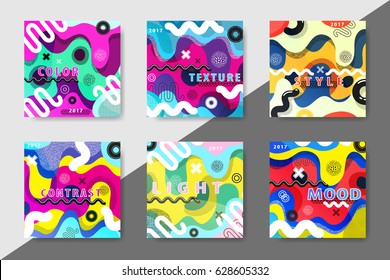 Artistic funky design for print products. Bright and high contrast background for poster, card, flyer, brochure and web design. Pop art, memphis and 80s style waves.