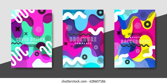 Artistic funky design for print products. Bright and high contrast background for poster, card, flyer, brochure and web design. Pop art, memphis and 80s style waves.