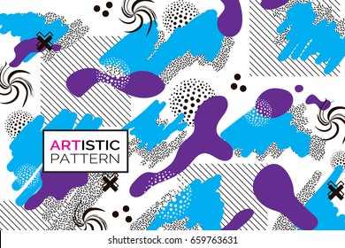 Artistic funky design for print products. Bright and high contrast background for poster, card, flyer, brochure and web design. Pop art, memphis and 80s style waves.