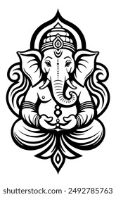 Artistic Ganesha Design, Hinduism, Hindu, Symbol, Art, Religion, Indian Art, Hindu God, Lord, Festival Lucky Symbol, Design, Artistic Indian Design, Black, Tattoo, Decorative, Celebration Art