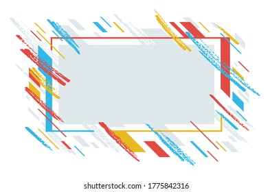 Artistic geometric frame with hand drawn brush strokes vector abstract background, art style bright shiny colors, modern design isolated over white.