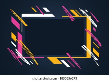 Künstlerischer geometrischer Rahmen mit handgezeichneten Pinselstrichen, abstrakter Vektorhintergrund, kunstgeschichtlich hellglänzende Farben, modernes Design im Dunkeln.
