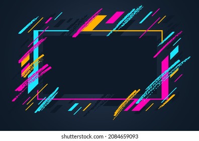 Artistic geometric frame with hand drawn brush strokes vector abstract background, art style bright shiny colors, modern design over dark.