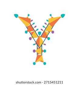 Artistic Geometric Letter Y Vector Illustration - Creative Colorful Abstract Alphabet Initial with Triangles and Hearts for Festive Branding, Logo Design, and Education