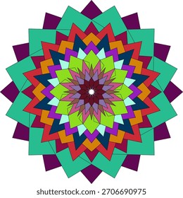 Artistic Geometric Mandala Featuring Bright Colorful Flower Design