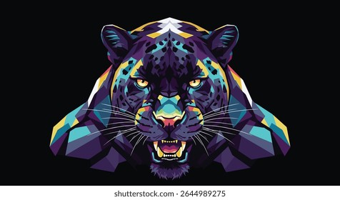 An Artistic Geometric Panther Portrait Depicting Wild Aggression and Raw Powerful Energy