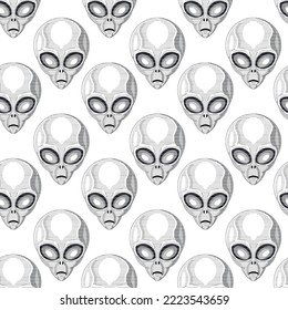 Artistic geometric vector illustration of an alien head, seamless pattern
