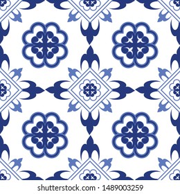 Artistic geometrical seamless repeat tile pattern, Lisbon floral mosaic. You can also use for fabrication, texlile, giftwraps, invitation card, web page background, graphic design project and Islamic.
