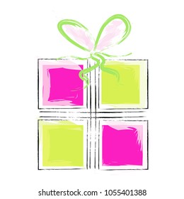 artistic gift box vector illustration - pink and green colors