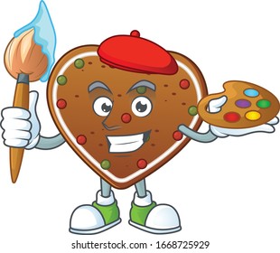 An artistic gingerbread love artist cartoon design using a brush