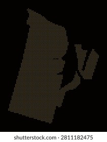 Artistic golden map silhouette of Rhode Island constructed from structured geometric grid patterns on dark black background creative design element for cartography infographics projects.