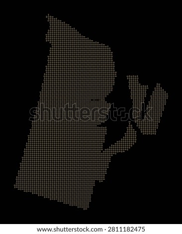 Artistic golden map silhouette of Rhode Island constructed from structured geometric grid patterns on dark black background creative design element for cartography infographics projects.