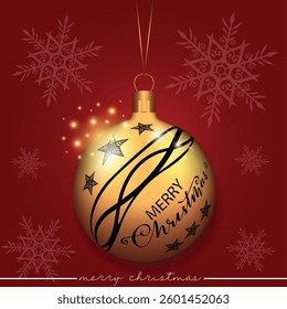 An artistic golden Tree bauble featuring a Christmas blessing on a snowflake pattern red backdrop.
