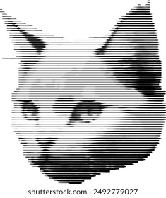 Artistic grayscale striping abstracts a cat's visage beautifully.