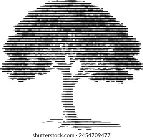 Artistic grayscale striping reimagining a peaceful tree.