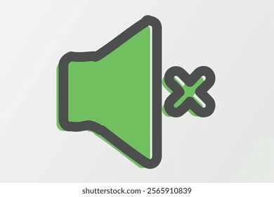 An artistic green outline mute or unmute icon. Designed with handrawn style outline style 