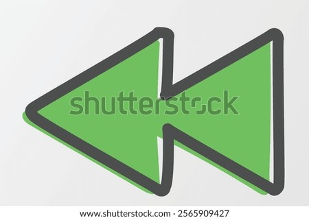 An artistic green outline rewind icon. Designed with handrawn style outline style 