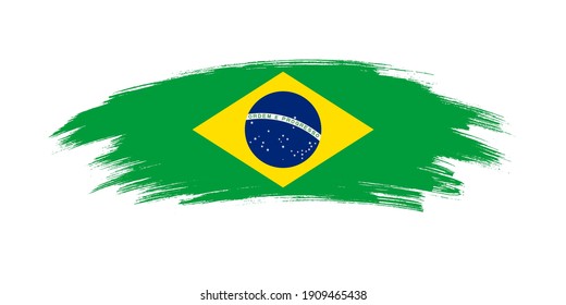 Bandera de pincel grunge artístico de Brasil aislado en fondo blanco