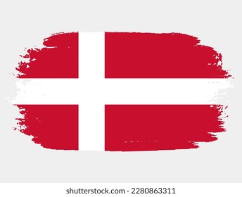 Artistic grunge brush flag of Denmark isolated on white background. Elegant texture of national country flag