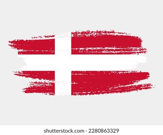 Künstlerische Grunge-Pinselfahne Dänemarks einzeln auf weißem Hintergrund. Elegante Struktur der Nationalflagge