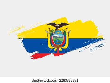 Artistic grunge brush flag of Ecuador isolated on white background. Elegant texture of national country flag