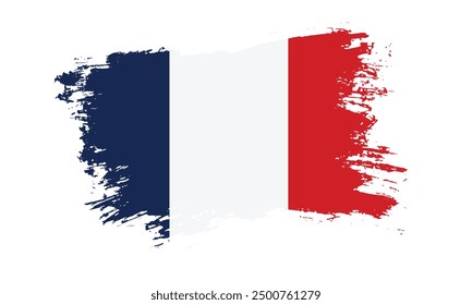 Artistic grunge brush flag of France isolated on white background. Elegant texture of national country flag