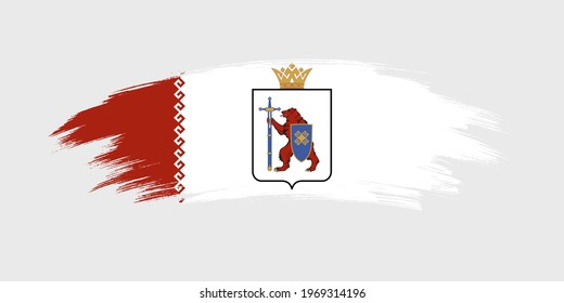 Artistic grunge brush flag of Mari El isolated on white background