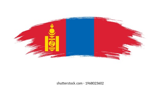 Bandera artística de brocha grunge de Mongolia aislada en fondo blanco