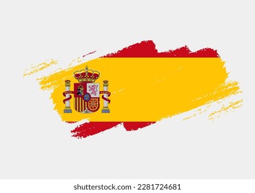 Artistic grunge brush flag of Spain isolated on white background. Elegant texture of national country flag