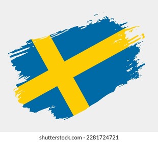 Artistic grunge brush flag of Sweden isolated on white background. Elegant texture of national country flag