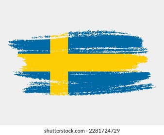 Artistic grunge brush flag of Sweden isolated on white background. Elegant texture of national country flag