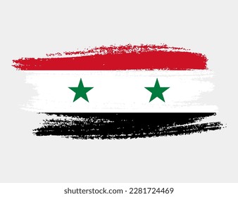 Artistic grunge brush flag of Syria isolated on white background. Elegant texture of national country flag