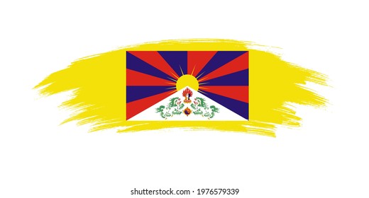 Artistic grunge brush flag of Tibet isolated on white background