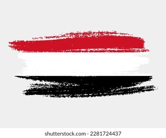 Artistic grunge brush flag of Yemen isolated on white background. Elegant texture of national country flag